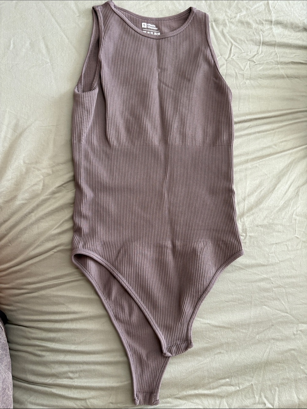 Ribbed One-Piece Bodysuit in Mauve brown